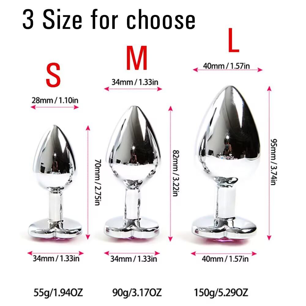 3 Size Anal Plug Heart Stainless Steel Crystal Anal Plug Removable Butt Plug Stimulator Anal Sex Toys Prostate Massager Dildo