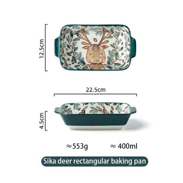 Ceramic Bakeware With Handle Forest Animals Baking Pan Underglaze Kitchen Tableware Salad Bowl Au Gratin Dishes