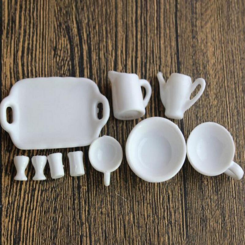 10Pcs/Set Mini White Kitchenware Toys Drink Cups Dish Water Cup And Plate Tableware Miniatures Diy Pretend Play Toys