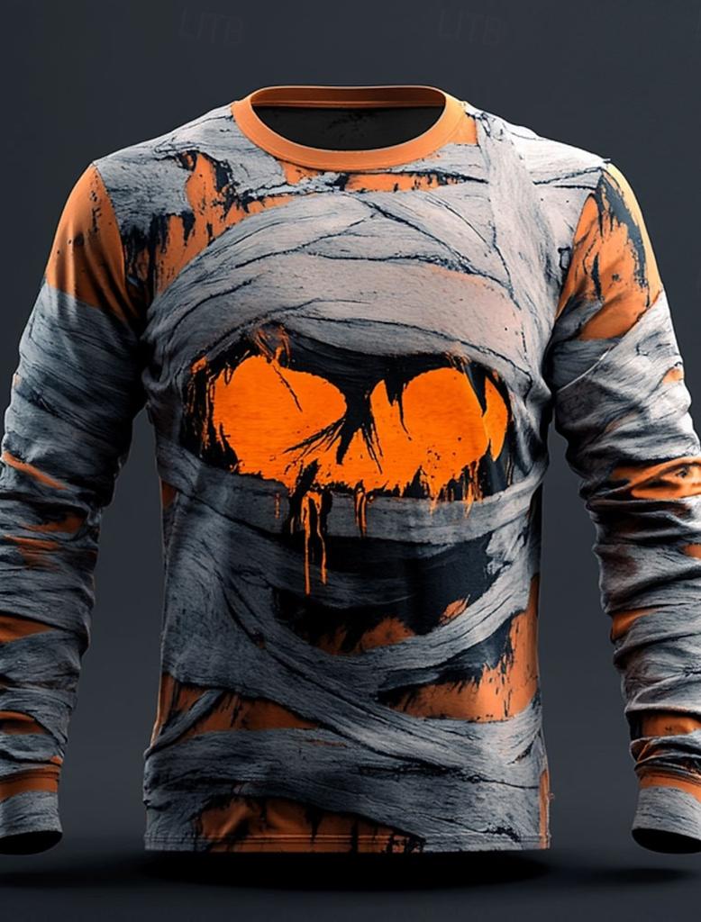 3D Stampa Scheletro Teschi Modello T-shirt Uomo Manica lunga Moda casual T-shirt Top Felpa Traspirante Streetwear T-shirt allentate