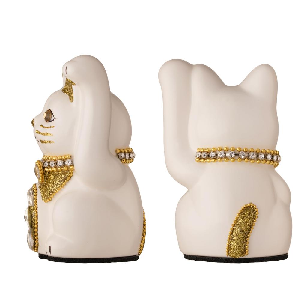 Glückskatze Schmuck Katze Linke Pfote erhoben Keramik Glückskatze Glücksbringer Feng Shui Ornament (S-SIZE Weiß) / _ Glückskatze (jw_S Weiß)