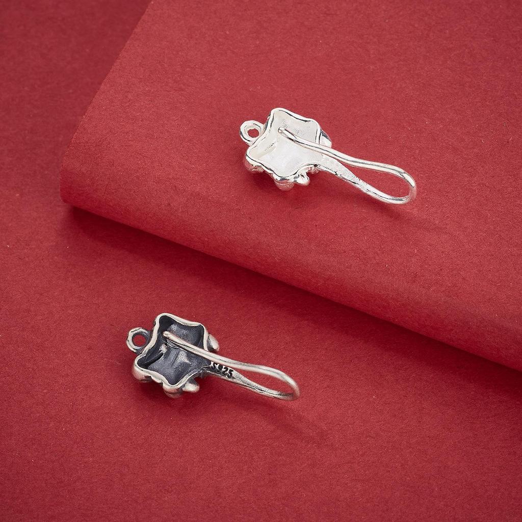 S925 Sterling Silver Pixiu Beast Face Earrings with Ear Hooks for Tassel Pendants, Semi-finished DIY Accessory