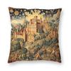 Federa Cuscino Quadrata Castello Medievale Riccamente Decorata Poliestere Lino Velluto Fantasia Zip Decorativa Federa Cuscino da Lancio Copricuscino per Auto