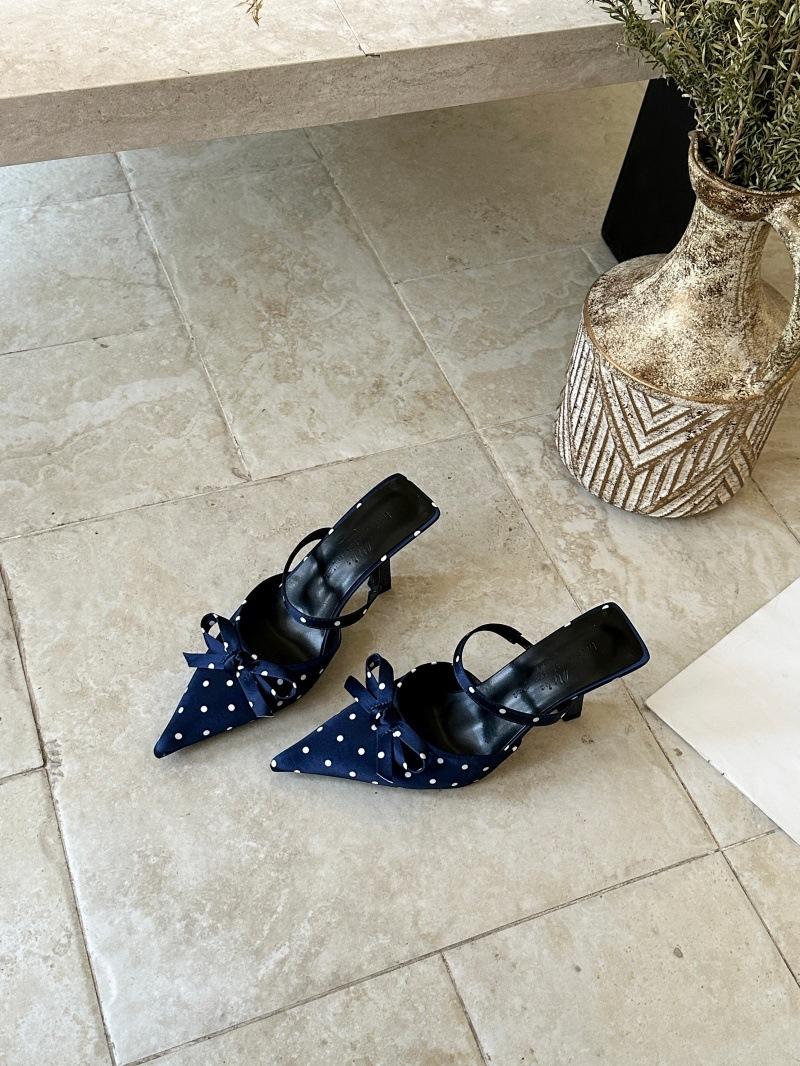 Women s Pointed Toe Thin Heel Open Back Bowknot Polka Dot Heels - Elegant for Parties & Office 35 синий