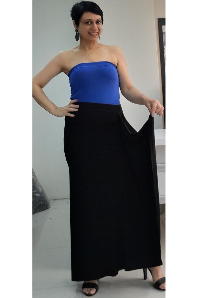 Women's Style Big Size Skirt Black Combed Cotton Viscose Handkerchief Skirt With Side Slits And Elastic Waist