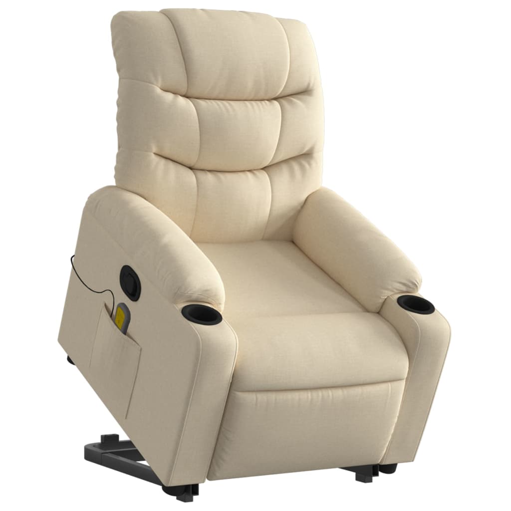 Vidaxl Lift-Up Massage Chair, Reclining, Cream, Fabric Upholstered