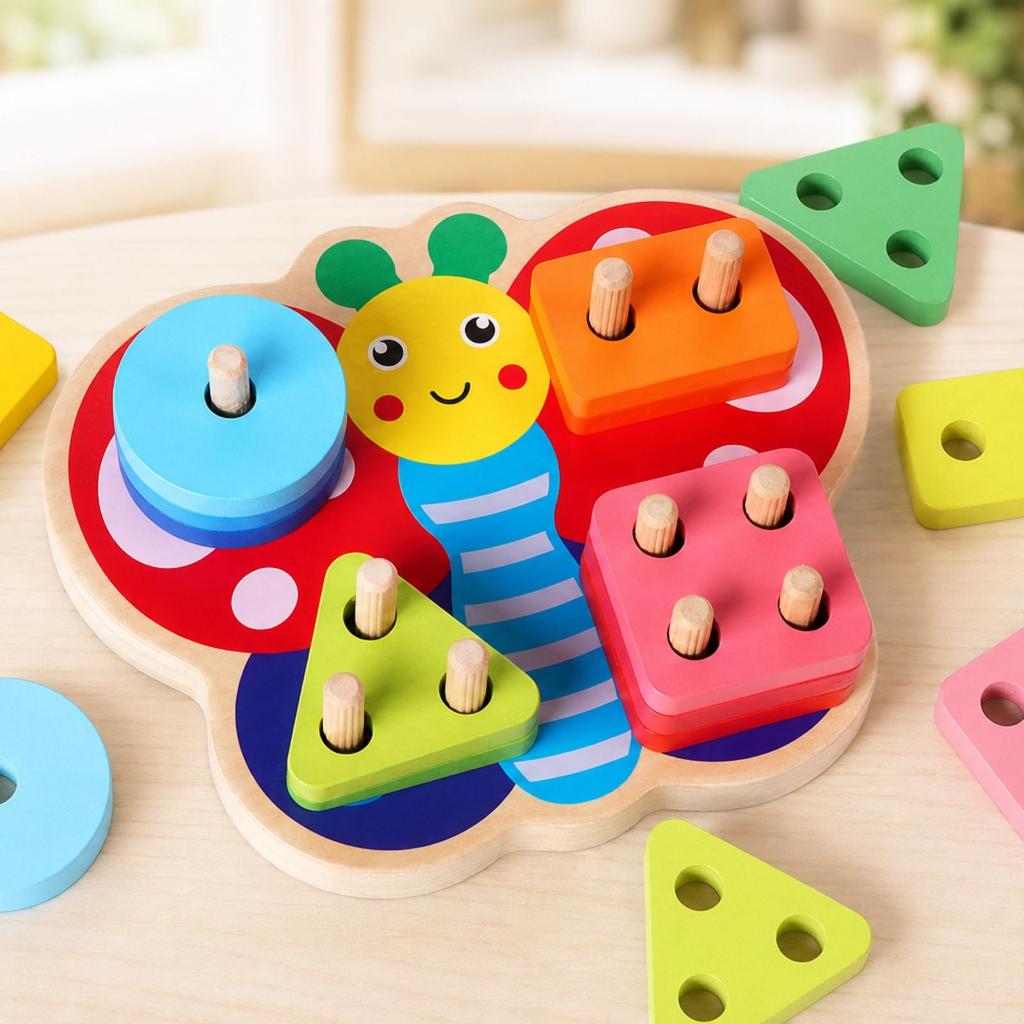 Butterfly Puzzle with Pegs Montessori Geometric Stacker Educational Shape Stacking for