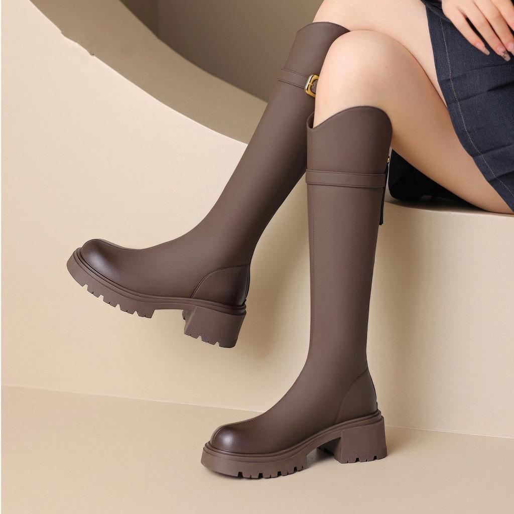 Fashion Autumn Winter Fleece-Lined Leather Round Toe Platform Ladies Knee High Shaft Shoes Fashion 2025 Cosplay Work Women's Long Boots