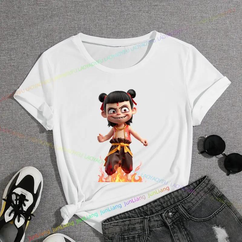 2025 Nezha 2 Magisches Poster Kurzarm Rundhals T-Shirt Mode Freizeit Lustig Y2K Süß Spaß T-Shirt