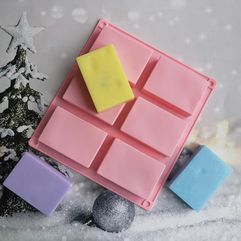 6 Cavity Square Silicone Mold For Making Soaps 3D Plain Soap Mold Rectangle Diy Handmade Soap Form Tray Mould