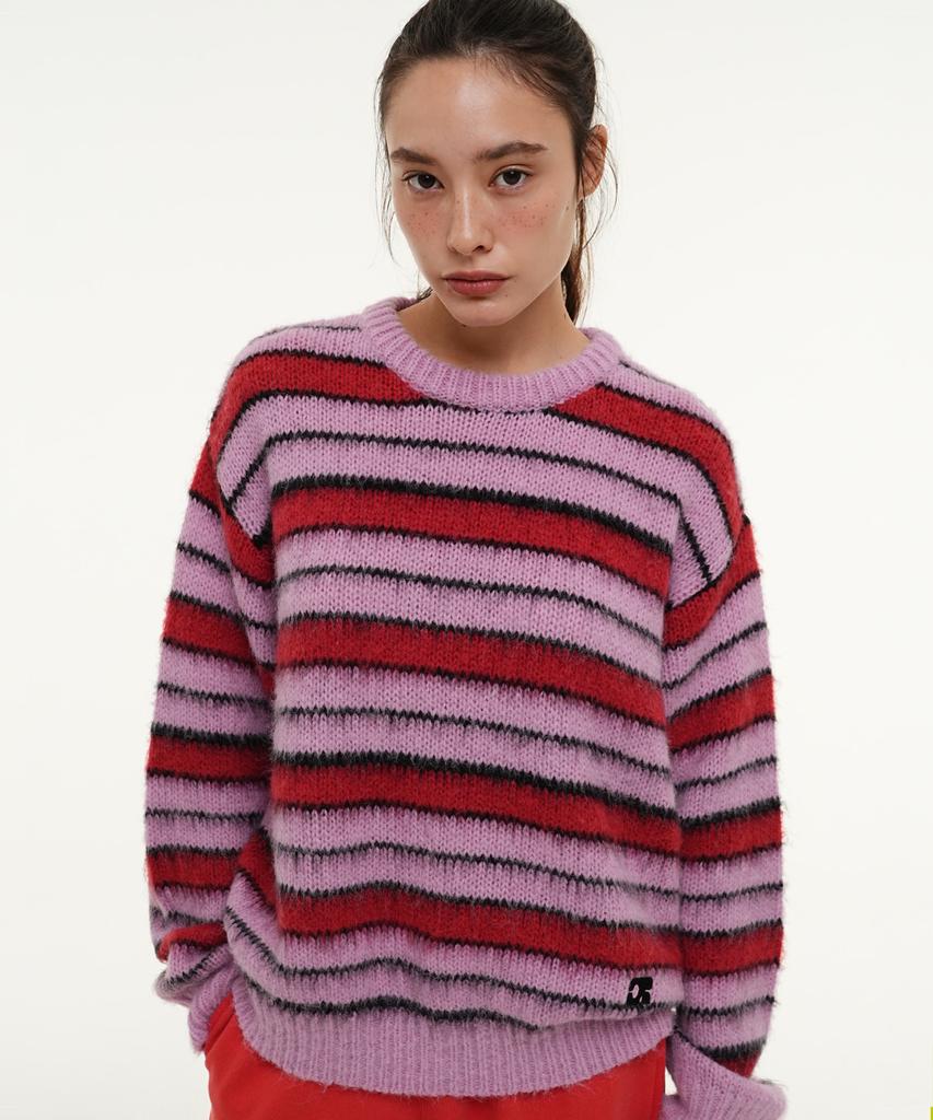 CENTAUR.KR Cr Emblem Hairy Stripe Pullover Knit_Pink