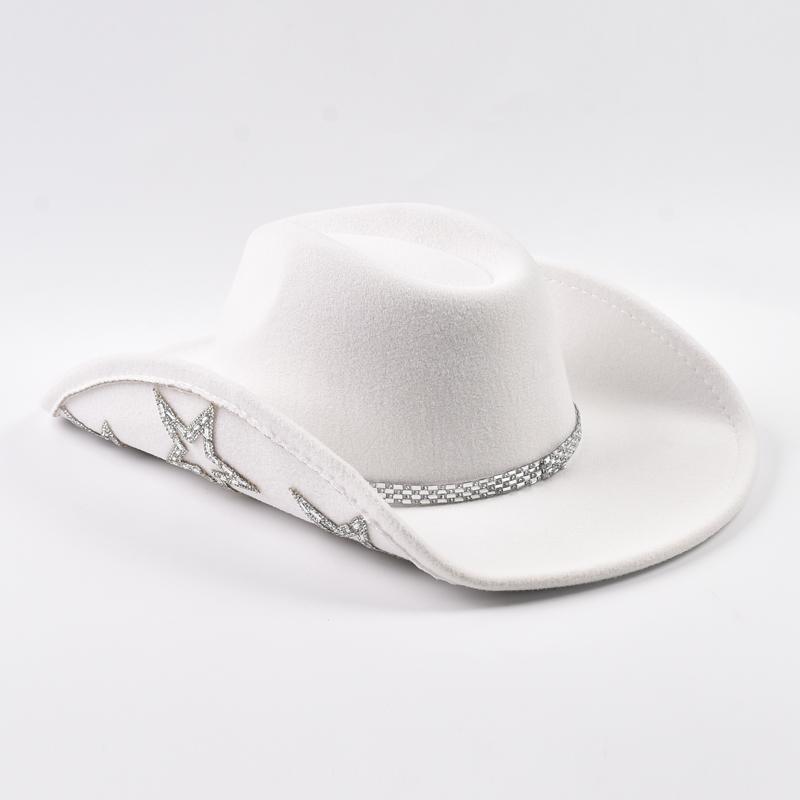 Women Western Cowboy Hat Wide Brim Rhinestone Star Cowgirl Hats for Wedding Reception Dance Floor Bachelor Party Costume