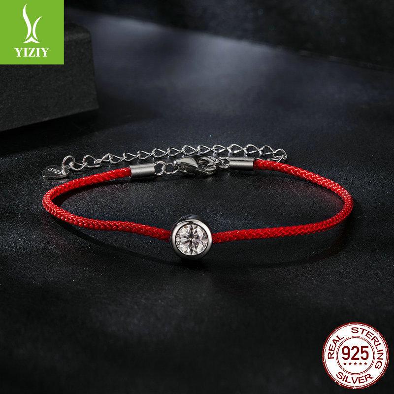Delicate Moissanite Red Rope Lucky Bracelet, New Year'S 50-Point Mozzarella Diamond S925 Silver Bracelet.