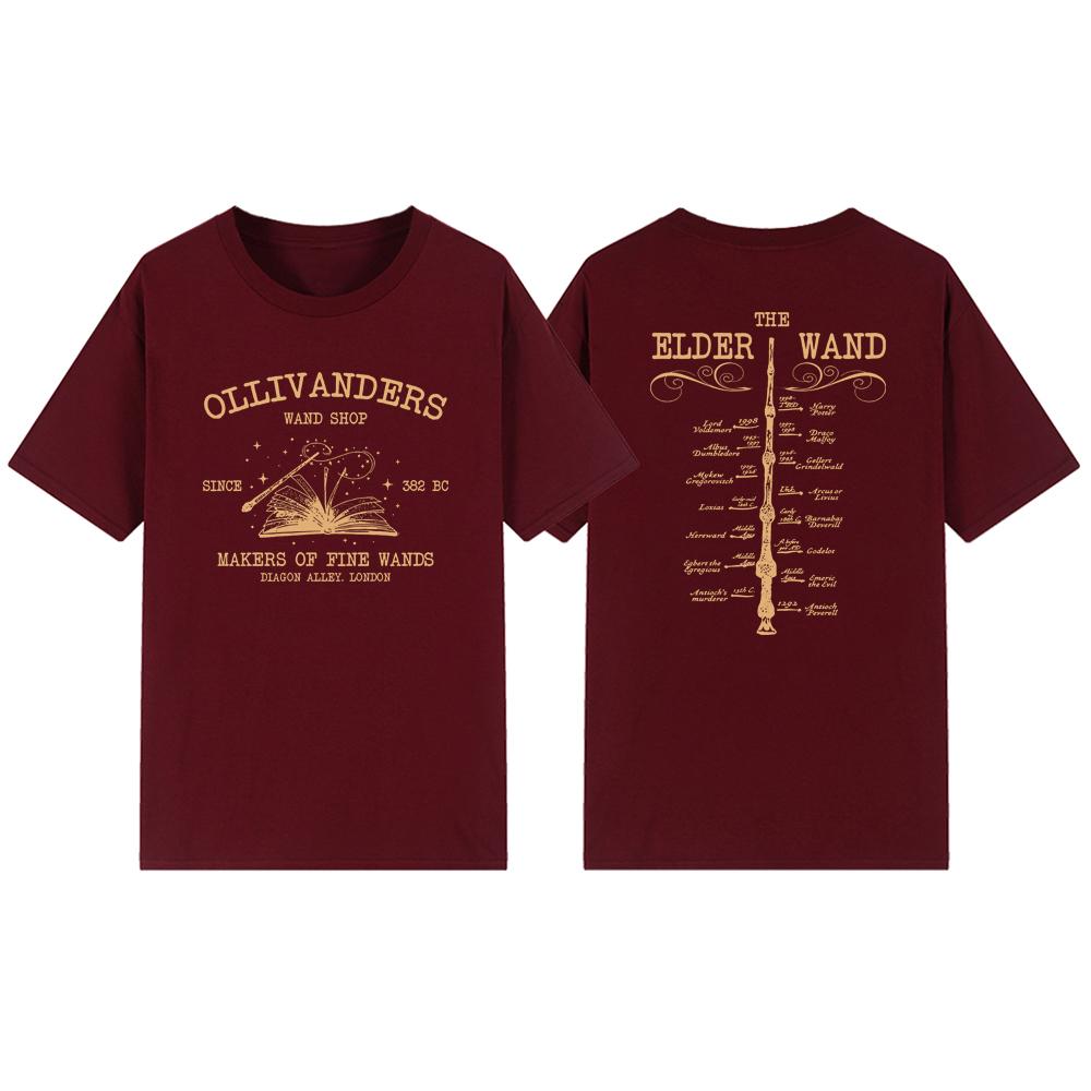 Ollivanders Wand Shop Trička Wizard Book Shop Trička Magic Wand Trička Krátký rukáv Vintage Unisex Grafická trička HP Fan Gift