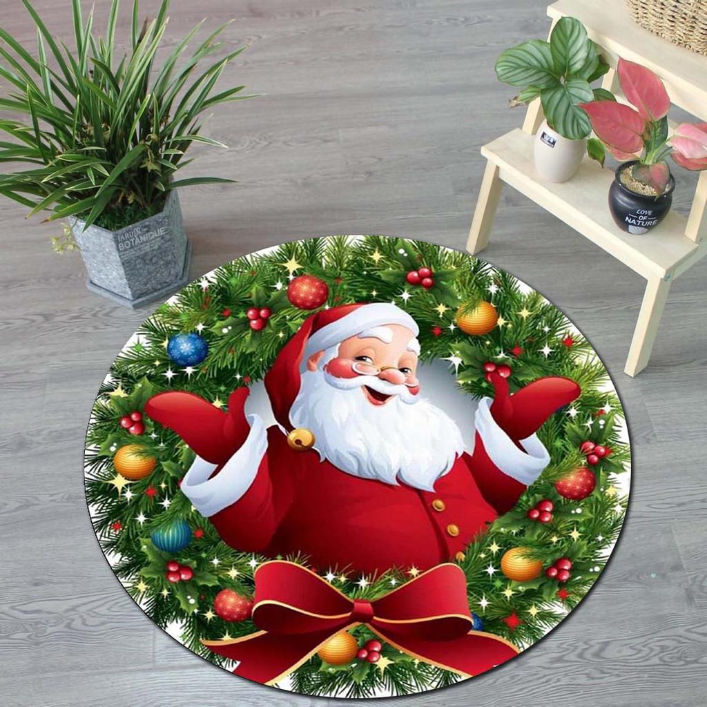 1Pcs Christmas Pattern Round Carpet Santa Claus Print Area Rug Chair Living Room Bedroom Hanging Basket Toddler Floor Decoration Rug