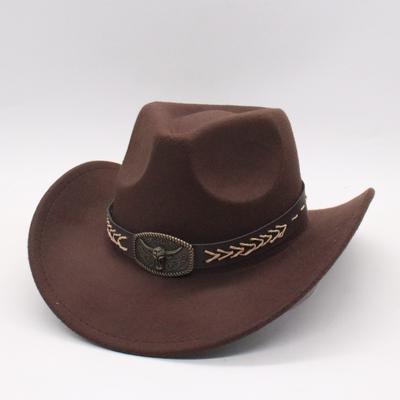 Stierkopf-Accessoires, Western-Woll-Outdoor-Sonnenschutz-Ritterhut, Cowboyhut, Jazzhut mit gebogenem Schirm für Damen und Herren