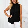 Blusa Elegante Casual da Donna Senza Maniche Plissettata Top Monocolore con Scollo Alto e Design Frontale Drappeggiato per Ufficio o Uso Quotidiano