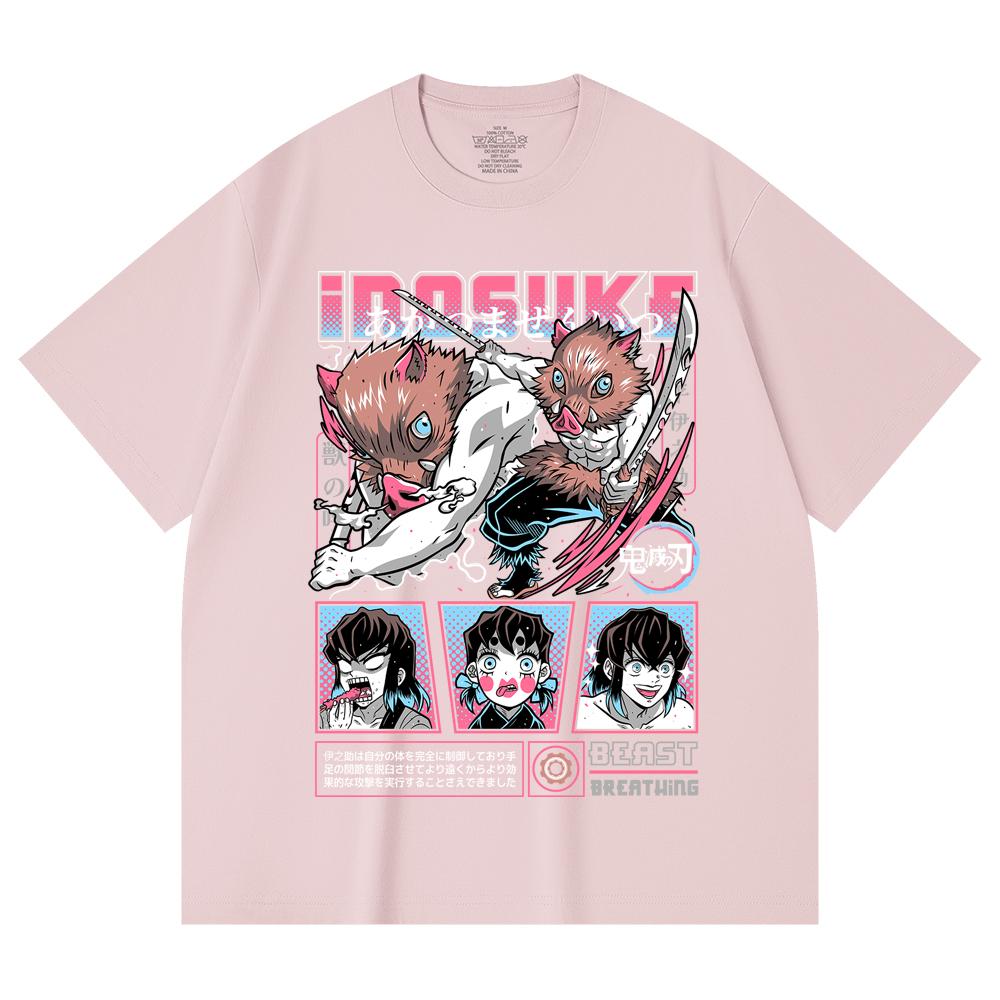 230 Gsm 100% Cotton Demon Slayer V28 Inosuke Print Unisex Heavy Cotton T Shirt