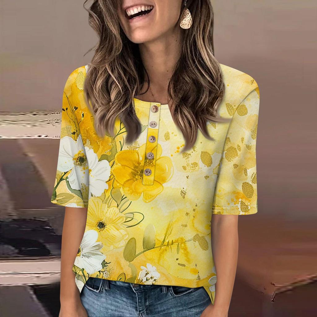 Shirts For Women Trendy Round Neck T Shirts Casual Printed Summer Tees T Shirt Blouse Half Sleeve Tops For Women
