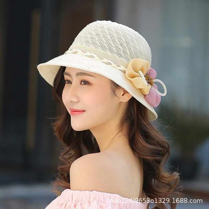 Hat Women's New Fashion Sun Hat Summer Folding Pearl Flower Sun Hat Sun Protection UV Protection Bucket Hat