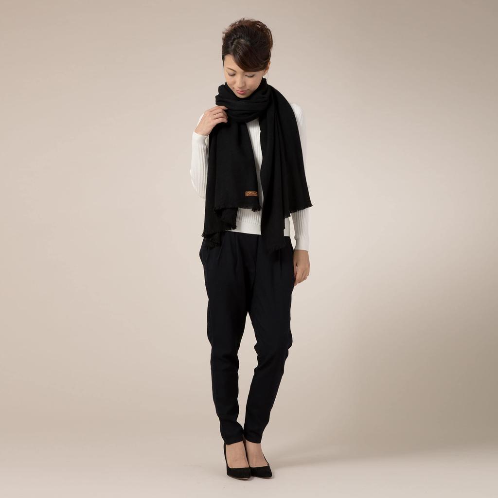 Cashmere Thick Large Stole in Gift 70x200cm [Pashmina Collection] 100% Box, Black,