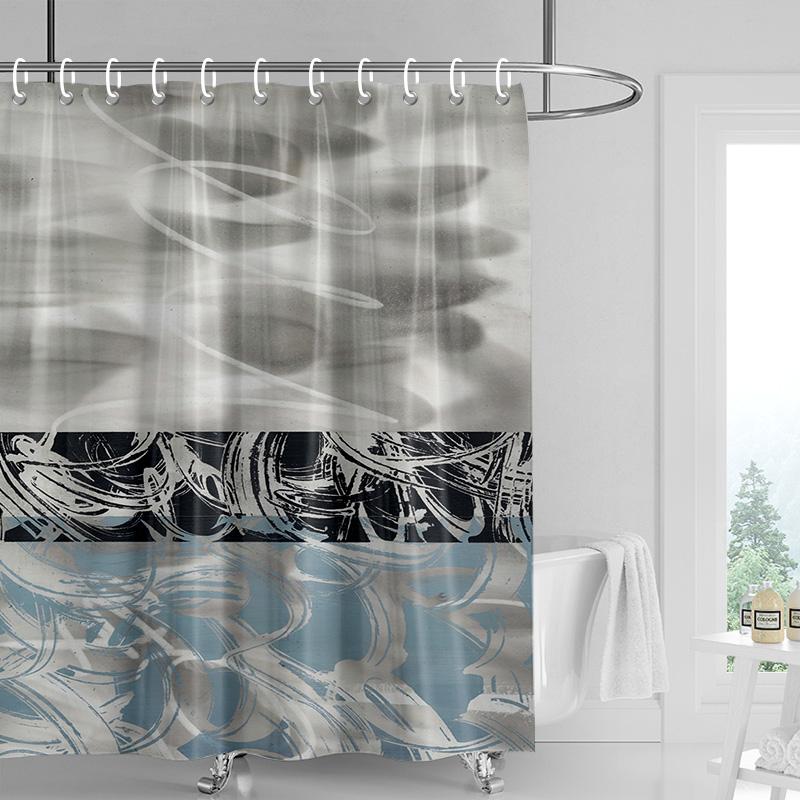 Abstract Shower Curtain-Black and White Geometric Pattern, Waterproof Modern Bathroom Decorative Shower Curtain Minimalist 90x180cm