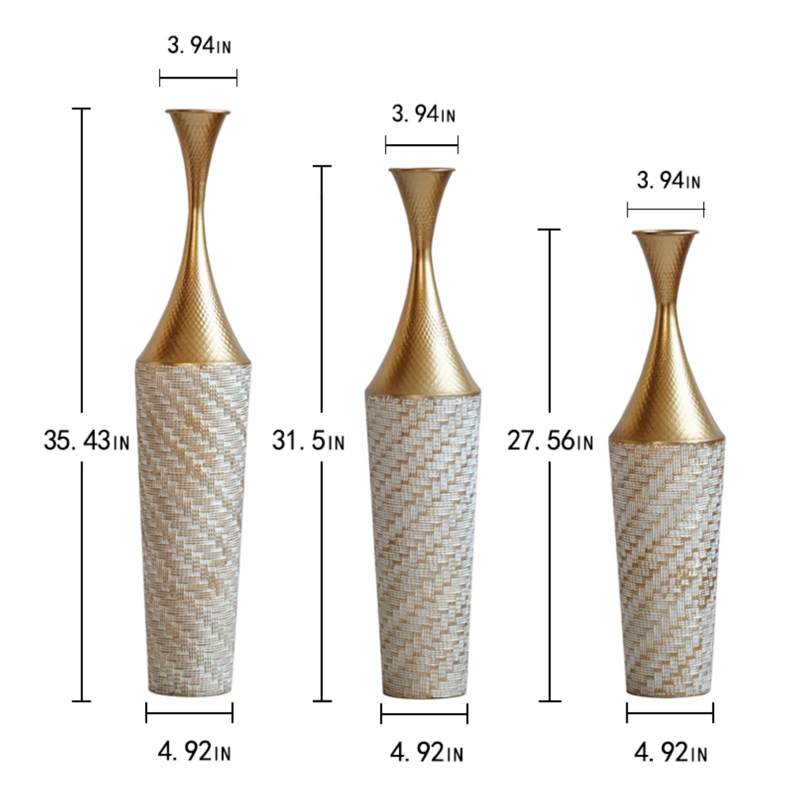 3-Piece Handcrafted Metal Floor Vase Set