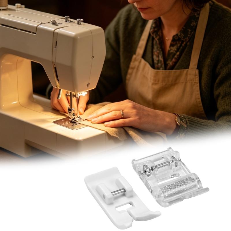 Leather Sewing Presser Feet Set for Home Machines, Wheel Foot and Smooth Foot Accessories for Coated Cloth Tasks and Fabric Control
