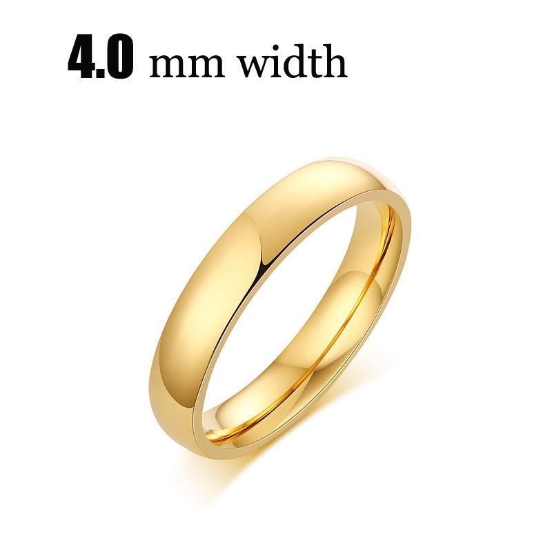 Classic Wedding Ring for Women Smooth Gold Color Stainless Steel Engagement Jewelry 2mm 4mm 6mm 8mm