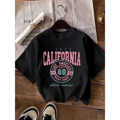 California Los Angeles 89 Graphic Women'S T-Shirt Crew Neck, Short Sleeve, Regular Length, Letter Print Top for All Seasons