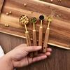8Pcs Gold Kitchen Baking Tools Bakeware Measuring Tools Scales Set Stainless Steel Measuring Cups and Spoons With Wooden Handle