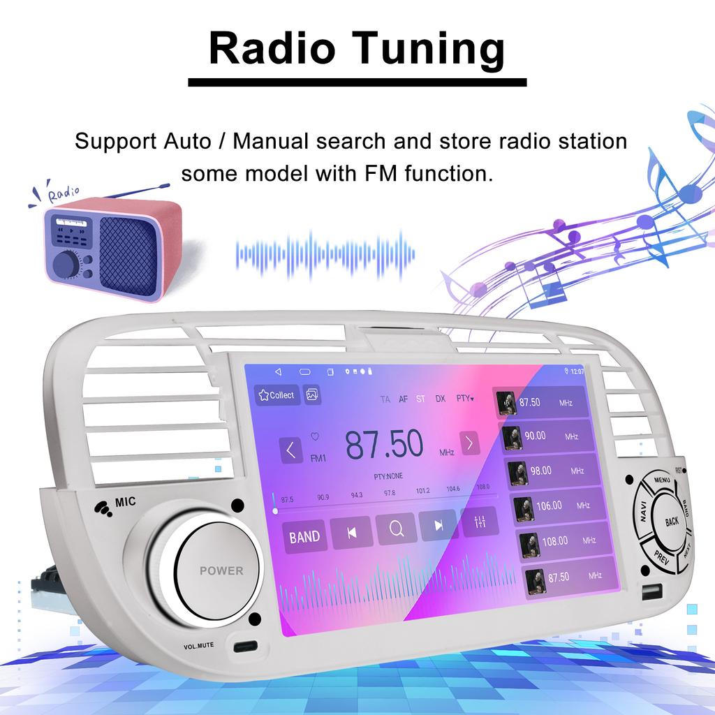 7" Android-Autoradio für FIAT 500 2007-2015 Multimedia-Player GPS-Navigation Autoradio Unterstützung Carplay BT DAB OBD2 TPMS