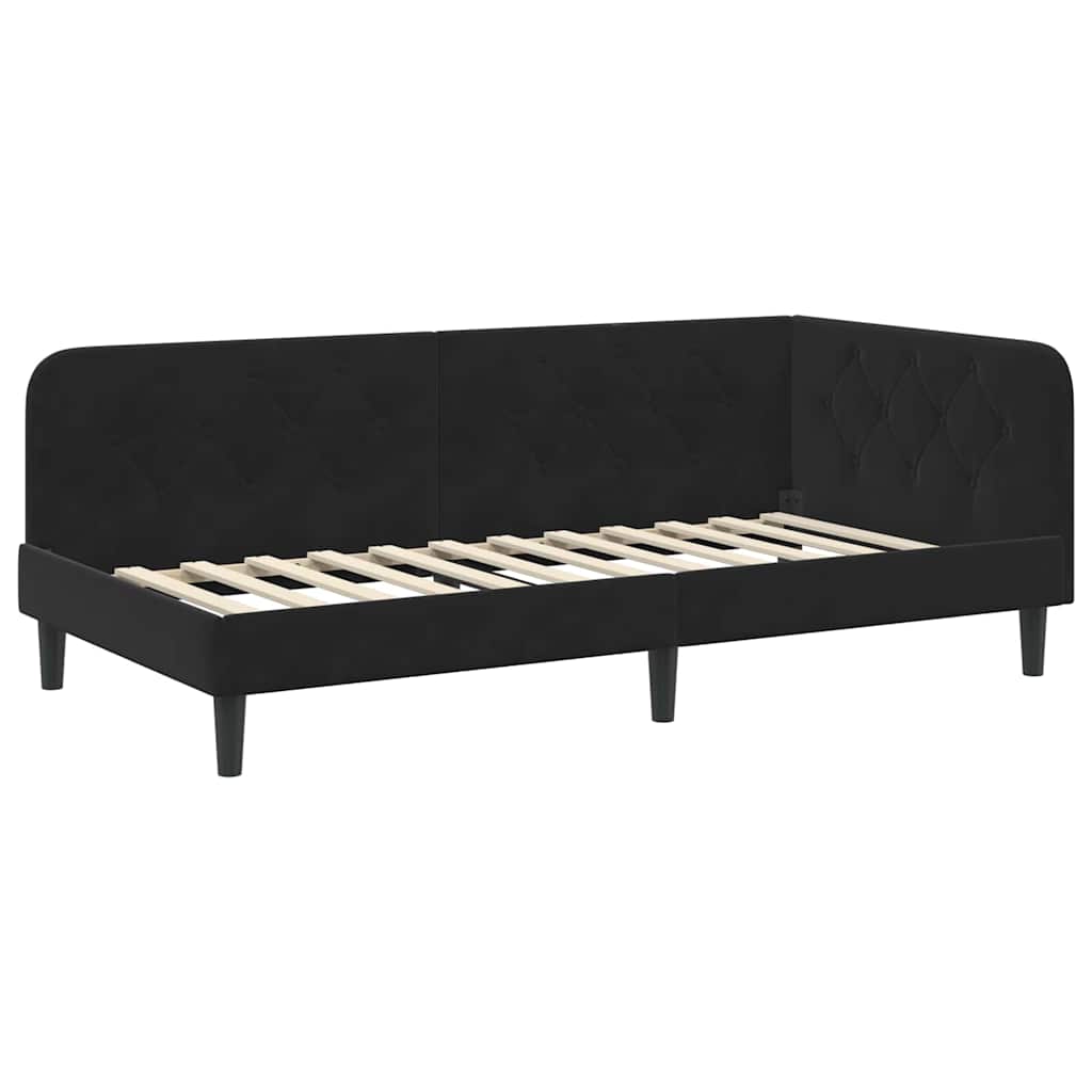 L Shaped Bed Frame Black 90 x 190 cm Velvet