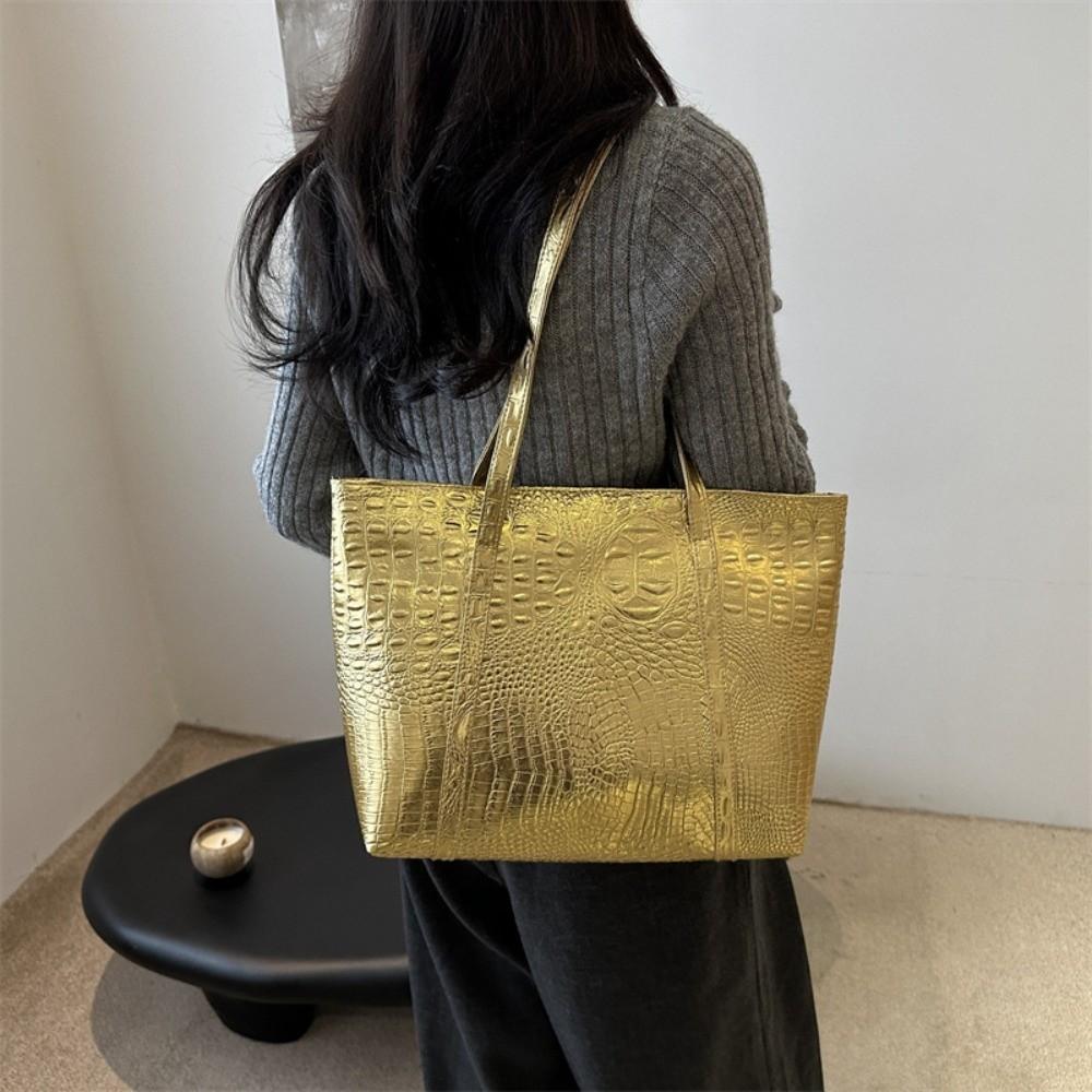 PU Leather Women Handbag Large Capacity Crocodile Pattern Female Shoulder Bag Luxury Commuting Armpit Tote Bag Ladies