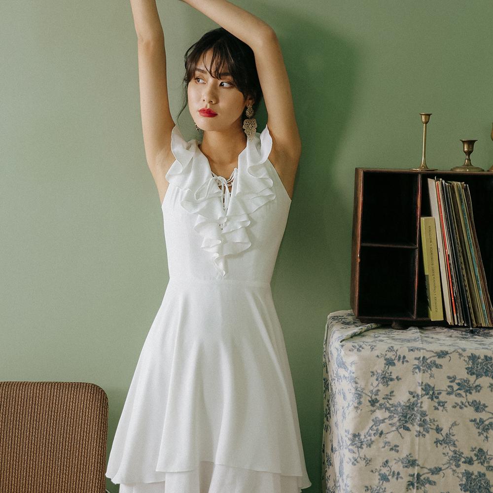 Laengsseon Tiered Flat Callor Dress Skirt