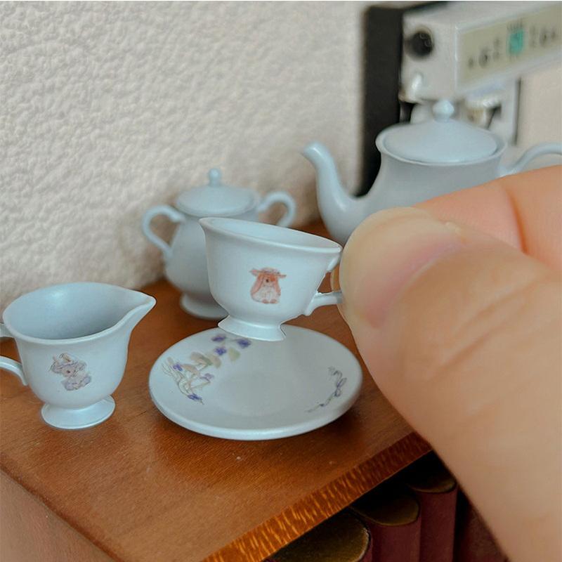5 Stück/Set Puppenhaus Miniatur Porzellan Teetassenset Geschirr Küche Puppenhaus Teekanne Miniatur Szene Spielzeugmodell Kindergeschenk