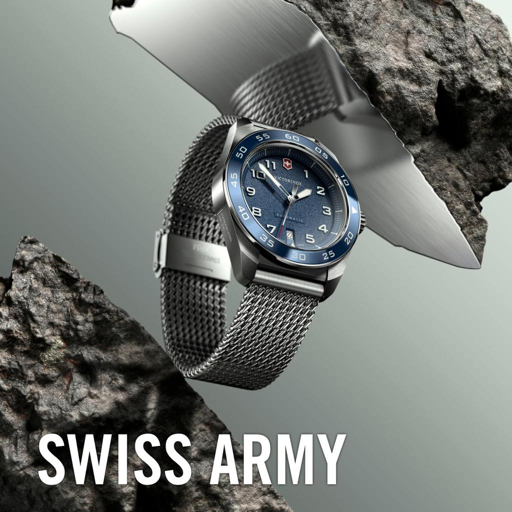 Victorinox SWISS ARMY Watch Analog Waterproof Automatic Blue Dial Mesh Bracelet Stainless Steel Case Strap Replacement 5 Year Warranty Brand Gift Blue