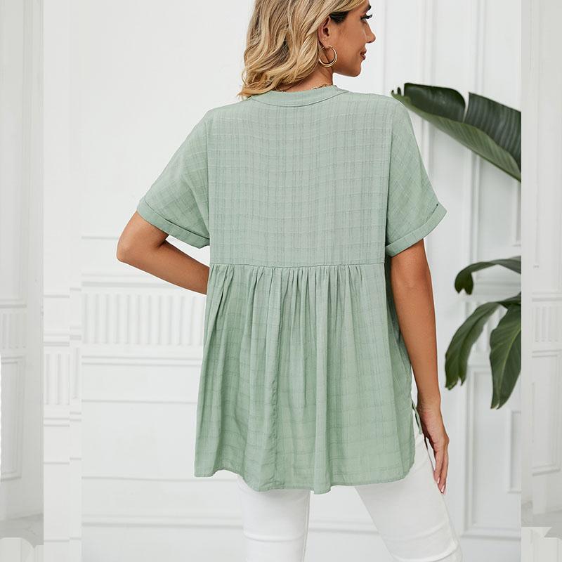 Summer Women's Shirt Thin V-neck Casual Pullover Solid Color Loose Shirt Top Women's T-shirt