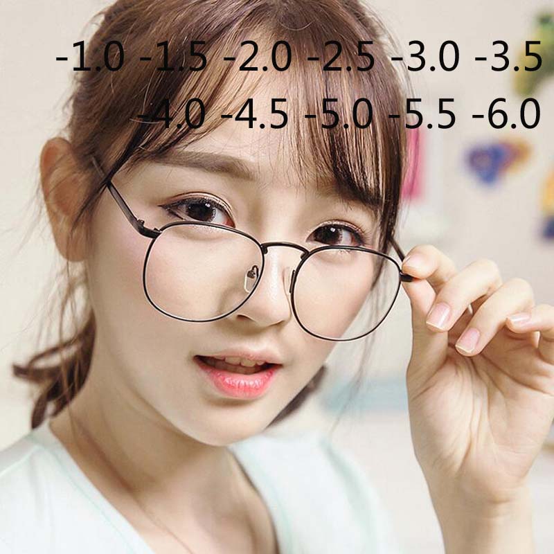 Diopter Sph 0 -0.5 -1 -1.5 -2 -2.5 -3 -3.5 -4 -4.5 Finished Myopia Glasses Oversize Metal Frame Prescription Glasses