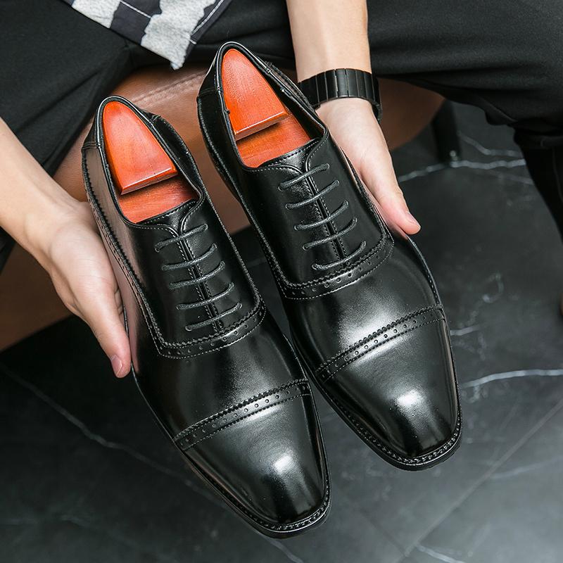 Fashion Retro Men Formal Shoes Black Brown PU Lace Up Business Office Leather Shoes Men Gentlemen's Wedding Banquet Shoes Sizes 38-46