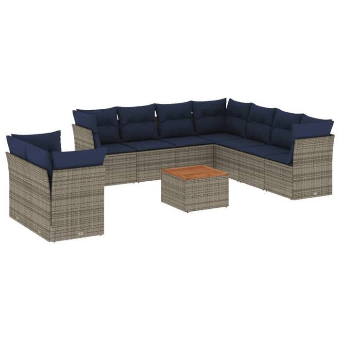 VidaXL Salon de Jardin avec Coussins 10 pcs, Canapés de Patio, Ensemble de Meubles, Mobilier de Terrasse Exterieur, Gris 3256047