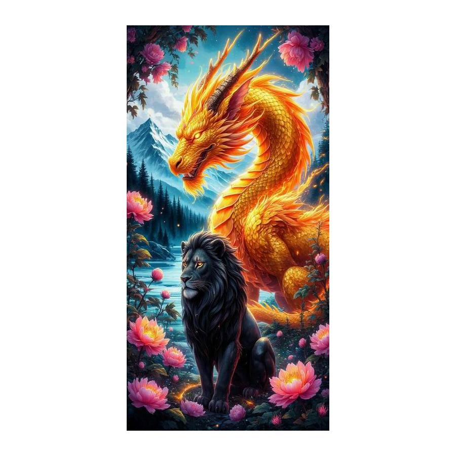 

Lion and Phoenix Dragon Large Size Diamond Painting New Collection Animals Diy Full Square Round Drill Rhinestone Embroidery Mosaic Cross Stitch Kits Square drill 30x60cm