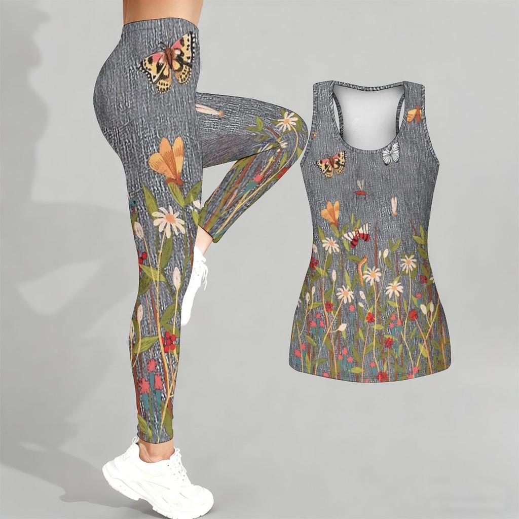 Butterfly Print Yoga Outfit for Women Fashion Workout Leggings Fitness Sports Casual Yoga Set Sports Suit