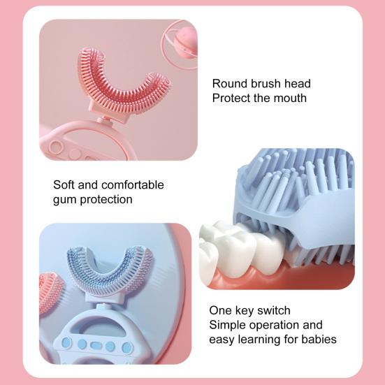 Spazzolino per bambini Materiale per uso alimentare Rimuovi le macchie dei denti A forma di U Bocca intera Pulizia dei denti Spazzolino per bambini