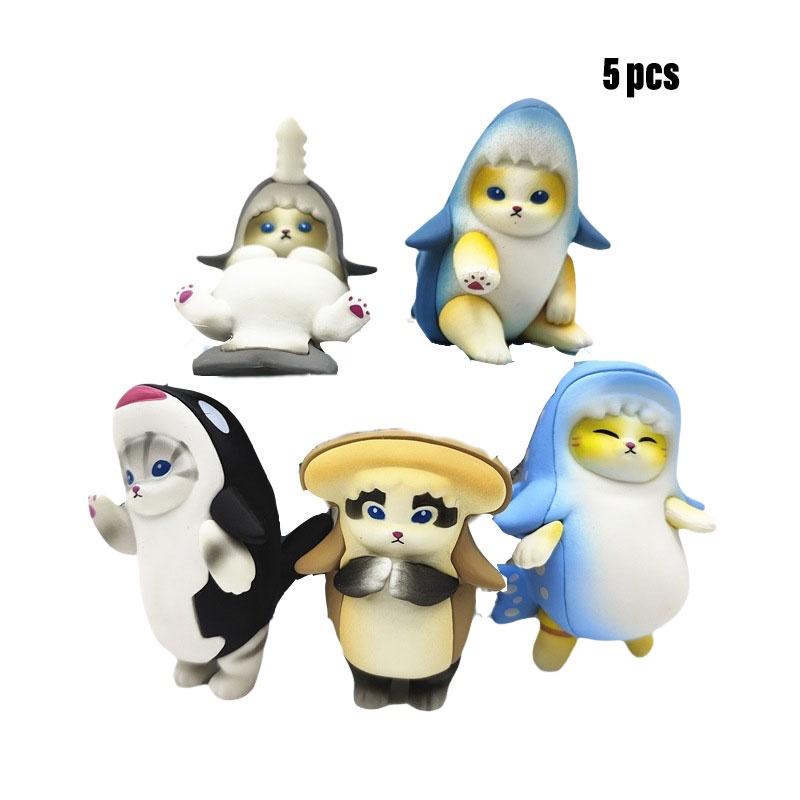 

Decorative Shark Cat Figurine Realistic Texture Anime-inspired Design Cake Topper Surprise Toy