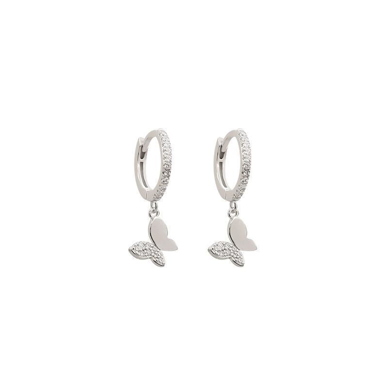 925 Silver Stud Earrings Vintage Butterfly Zircon Handmade Earrings Party Accessories Jewelry Gift