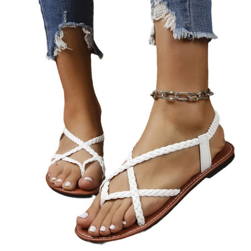 Mezzo-toe woven flat-bottomed beach sandals women's new casual large size 43 sandals overalls women's shoes