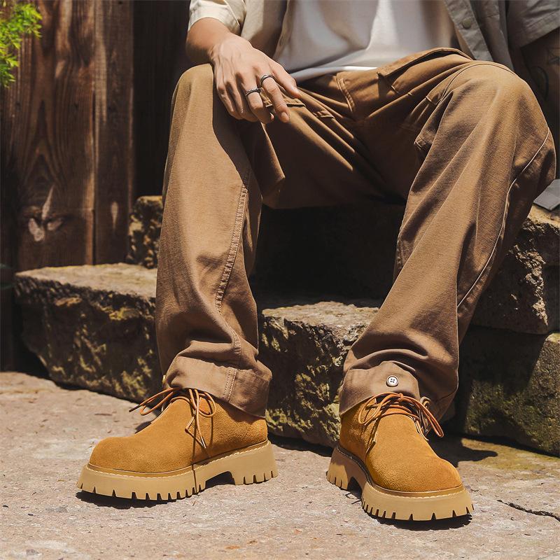 2024 new Korean version men's casual business British flip leather shoes Martin boots low-top tooling shoes 7302-J