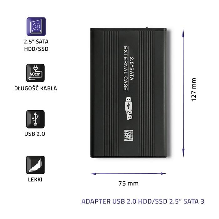 Qoltec Aluminiowa Obudowa/kieszeń Do Dysków HDD/SSD 2.5" SATA3 | USB 2.0 | Czarny