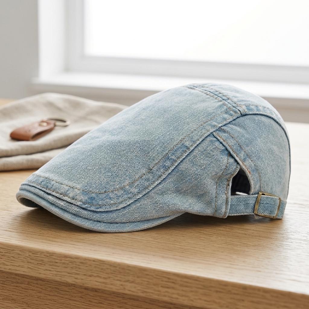 Water Washed Denim Beret Hat Vintage Soft Structured Breathable Unisex One Size Spring Autumn French Style Casual Wear